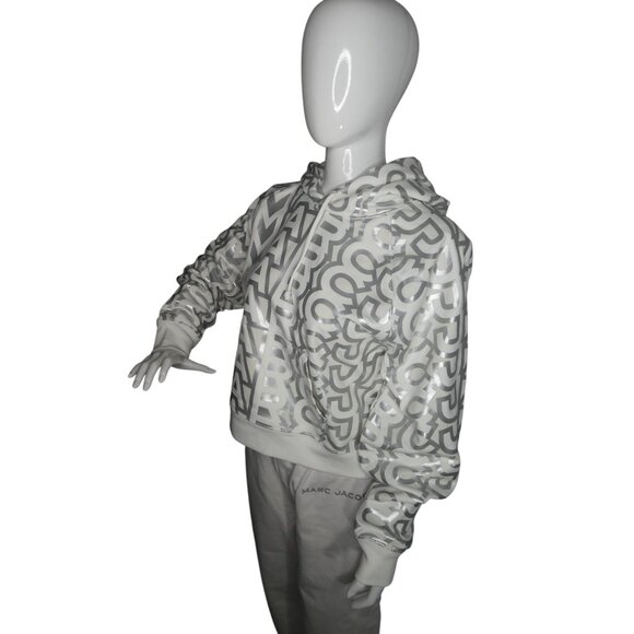 Marc Jacobs Women's Monogram Cropped Hoodie and Pants 2 PC Set Silver White Size - Picture 6 of 16